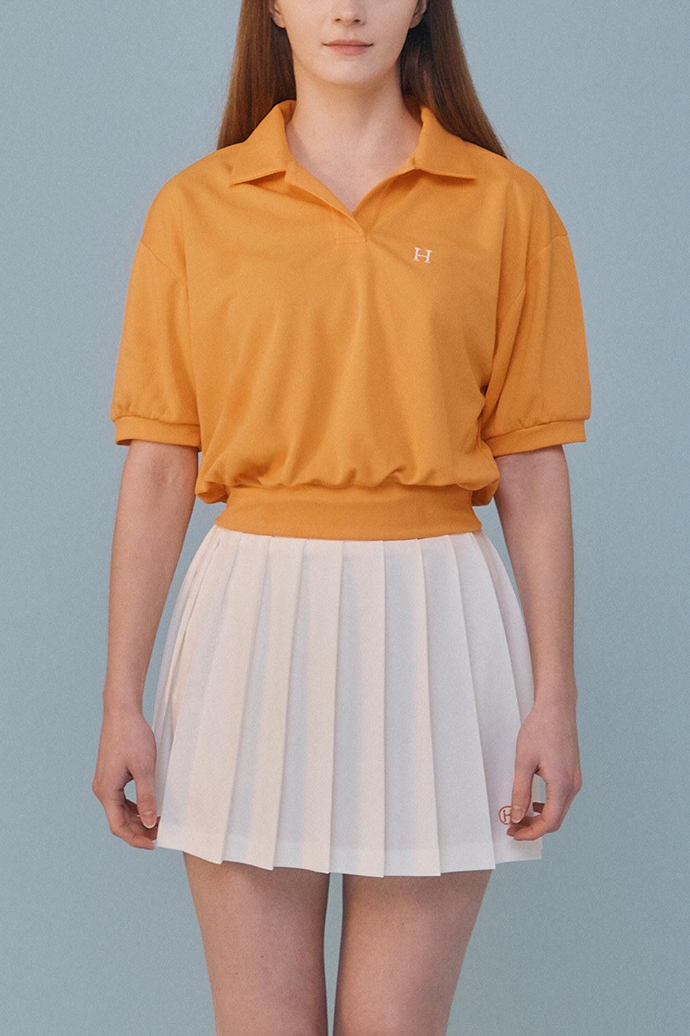 Open Collar Crop T-shirt_Orange