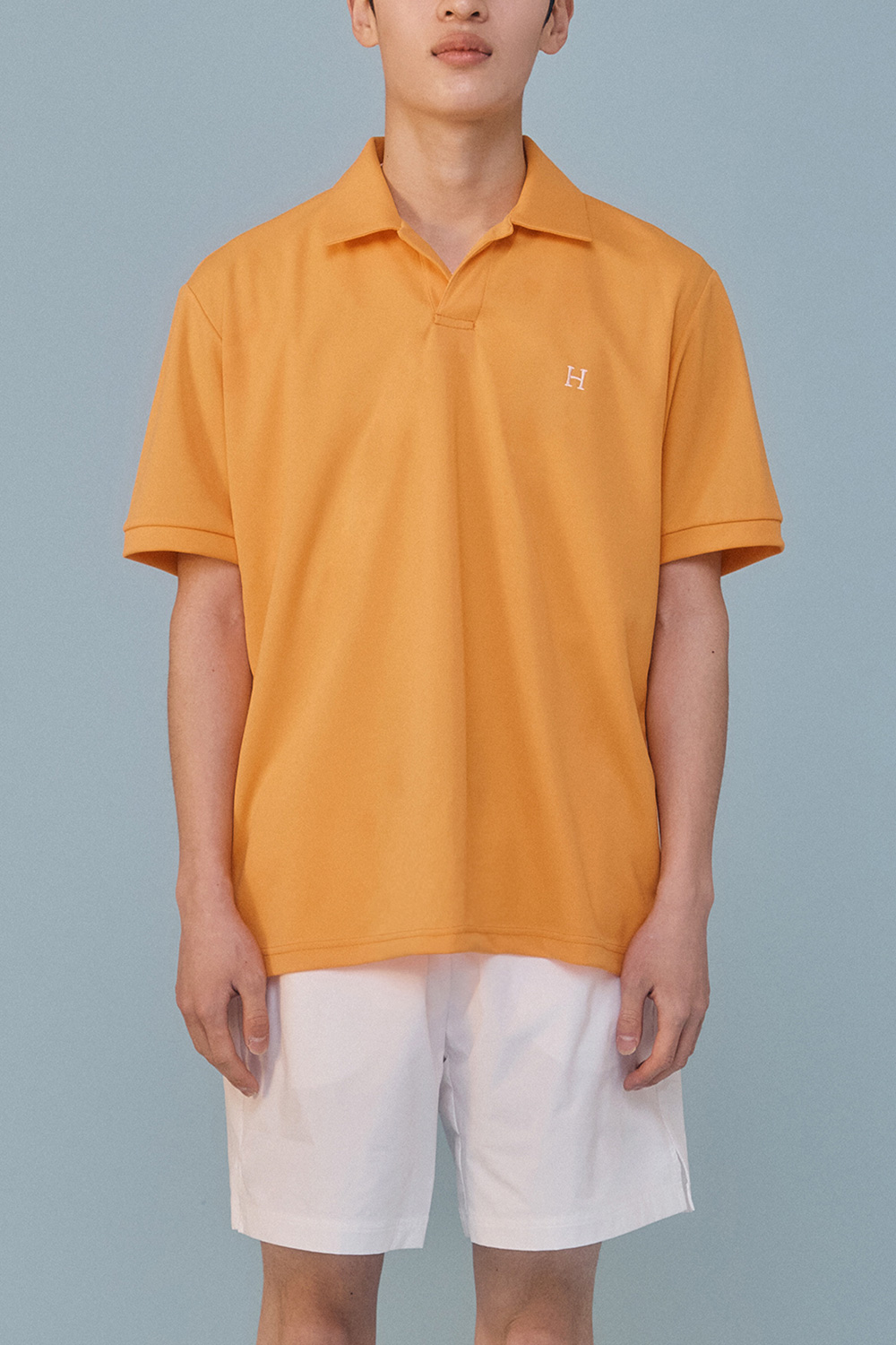 [Men]Open Collar T-shirt_Orange